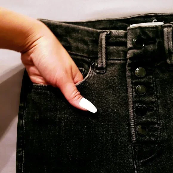GOOD AMERICAN Skinny Jeans, Black Cotton High Rise Button Fly Pocket Casual 0/25 - Picture 7 of 16